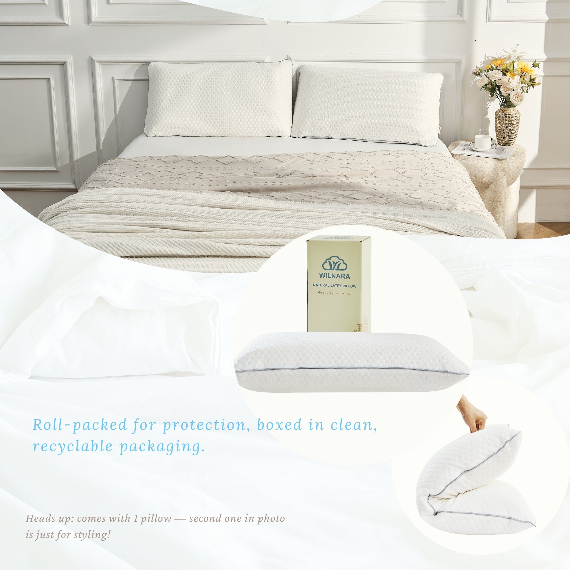 WILNARA 100% Natural Talalay Latex Pillow